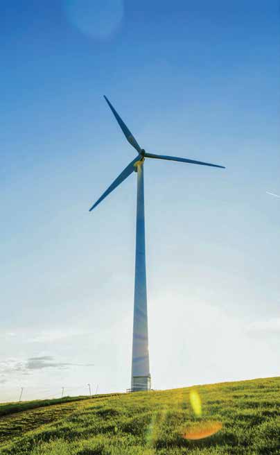 Photo (from the pamphlet, not a data chart): a wind turbine, illustrating one of the renewable sources the pamphlet discusses.