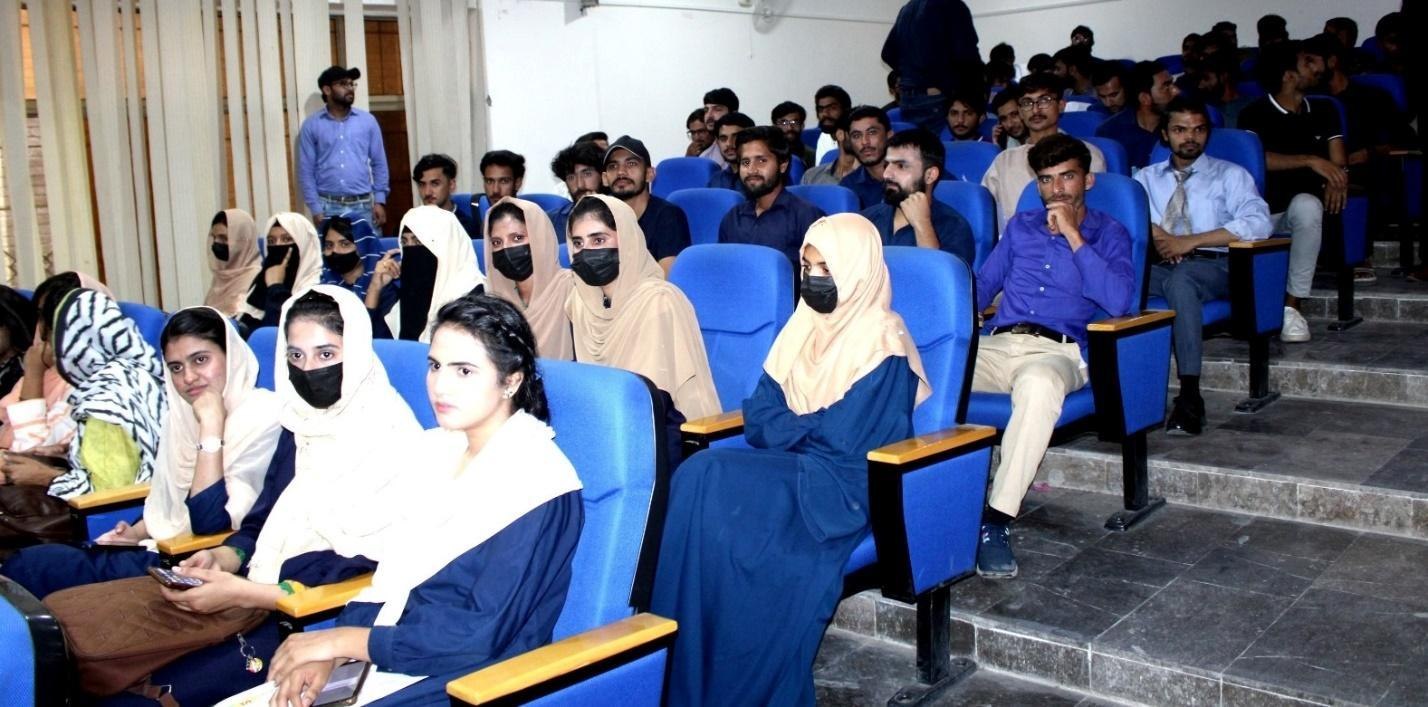 Photo from the report: student and faculty attendees at ADS's Climate Action Summit on Pakistan's NDCs and Green Taxonomy, held at Bahauddin Zakariya University (BZU), 2025.