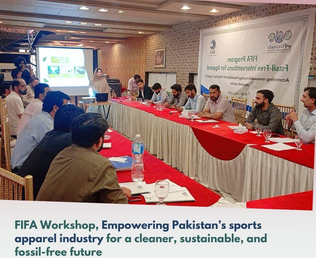 Photo from the report: ADS's FIFA Program workshop, 'Fossil-Free Interventions for Apparel — Accelerating Renewable Energy Transition in Pakistan's Sports Apparel Sector,' 6-10 May 2025.