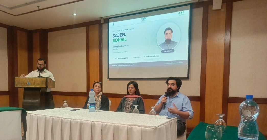 Photo from the report: Panelists and moderator Muhammad Usman Bin Ahmed (ADS) during the CTBCM and power market reform panel discussion, featuring speakers from FPCCI, K-Electric, PowerMatrix, and the Pakistan Solar Association.