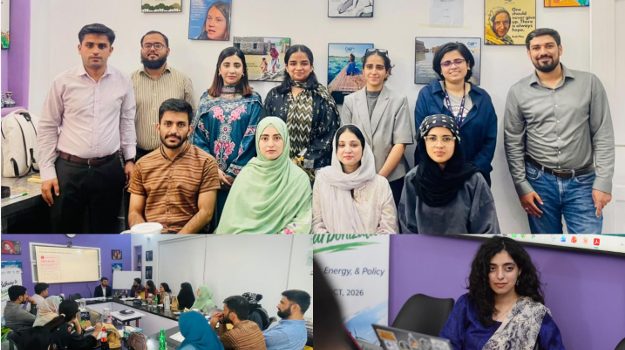 Photo collage from the training: a trainer presenting to participants, with group exercises and interactive discussions taking place around the tables.
